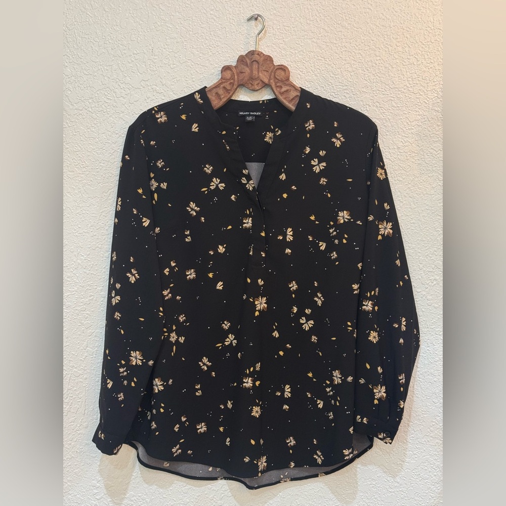 Hilary Radley Black Shirt with Floral Design